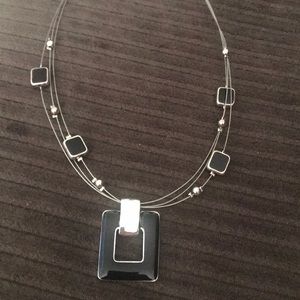 NWT Silver-tone Necklace black enamel